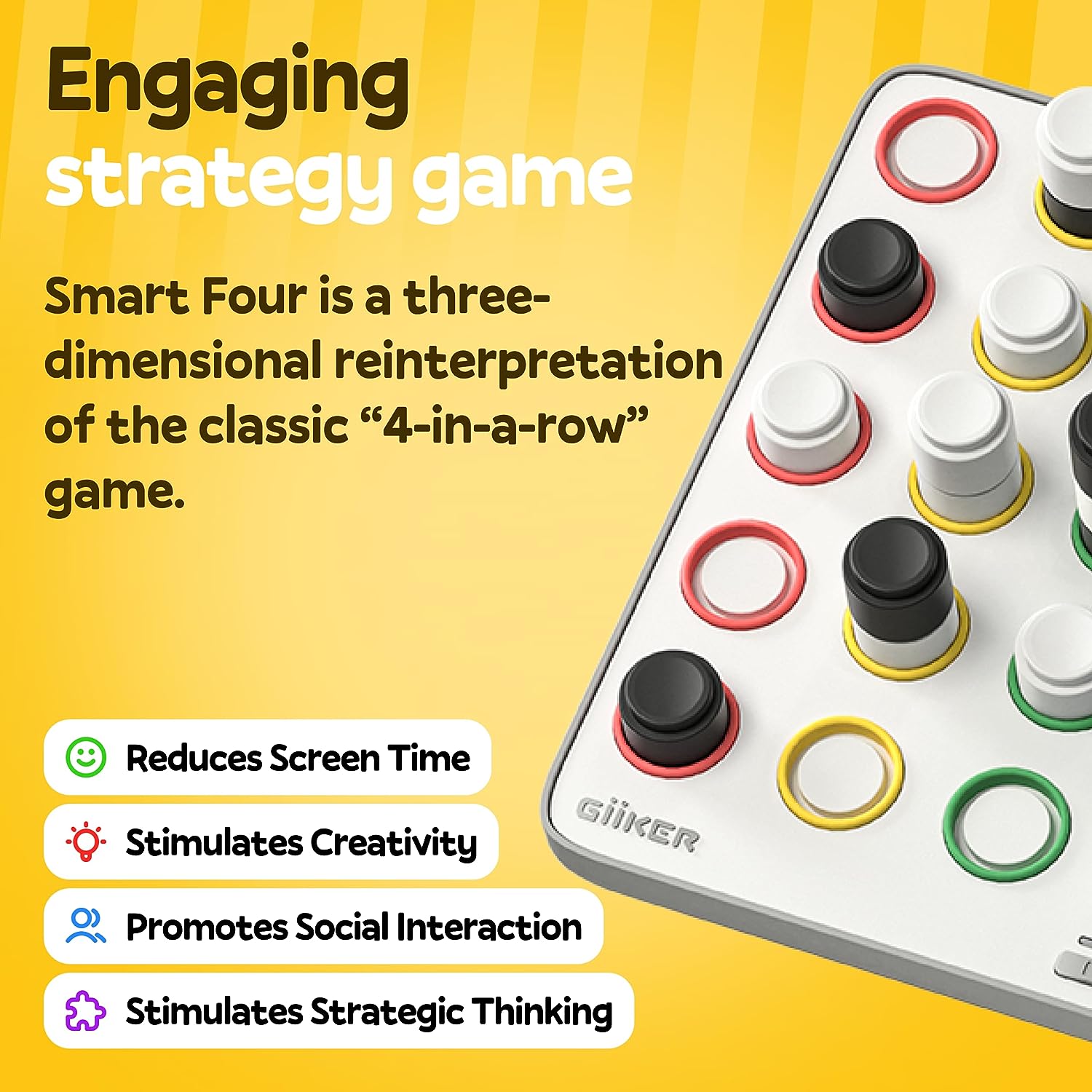 GiiKER Smart Four, 3D AI-Powered 4 in a Row Game, Strategy Board Games