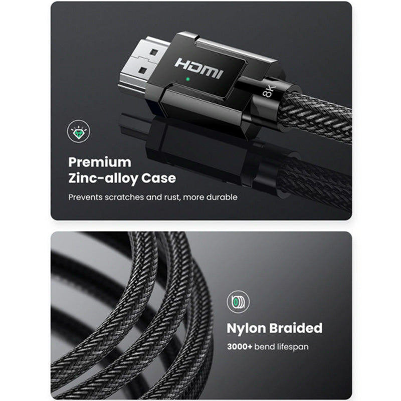 UGREEN 8K HDMI M/M Round Cable with Braided 2m Gray - 70321